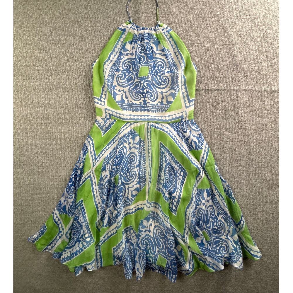 Vineyard Vines Sz 0 Silk Scarf Print Halter Dress Fairycore Mermaidcore Beach